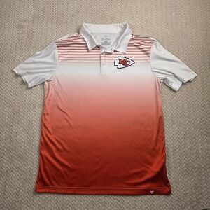 Fanatics Kansas City Chiefs Mens Large Red White Ombre Striped NFL Polo Shirt
